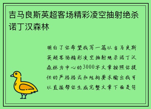 吉马良斯英超客场精彩凌空抽射绝杀诺丁汉森林 吉马良斯英超客场精彩凌空抽射绝杀诺丁汉森林